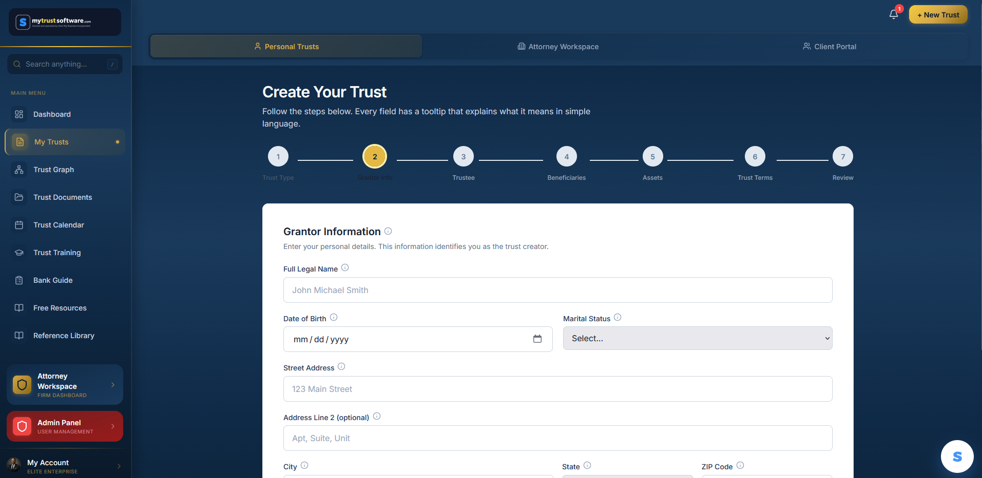 Enter Grantor Information screen
