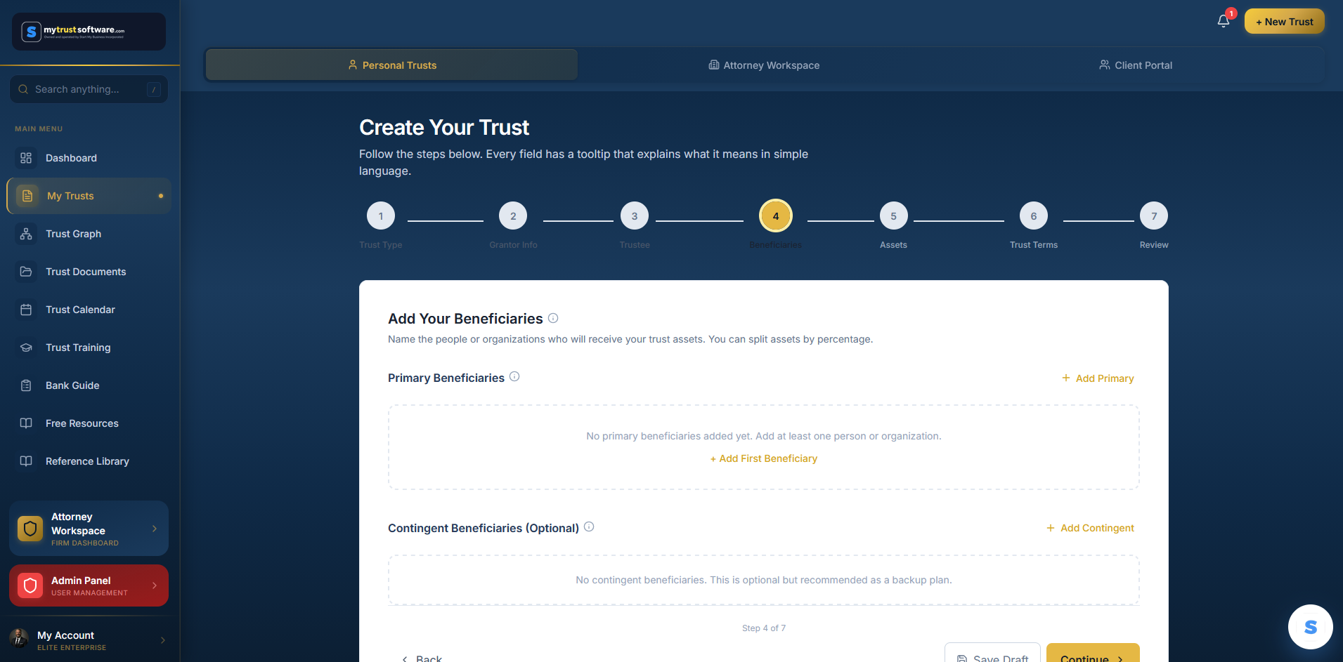 Add Your Beneficiaries screen